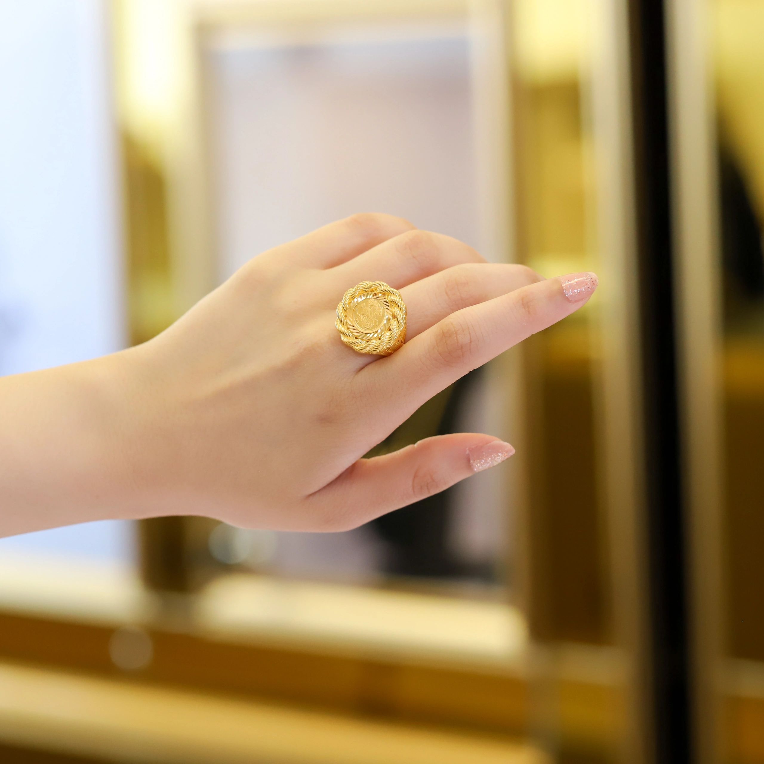 Coin-set gold ring